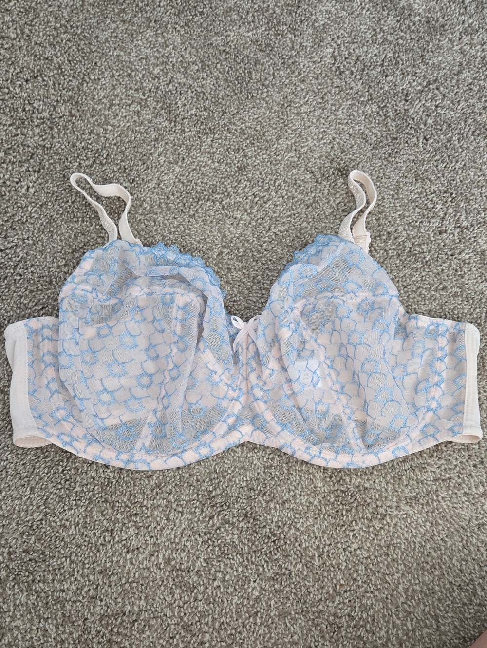 Shapely Figures Light Pink & Blue Lace Underwire Bra Size 44DD